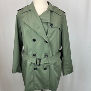 Lands End 18W lined green cropped trench rain coat plus size